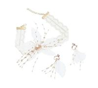 FRCOLOR 1 Set Set Di Orecchini Da Collana Di Fiori Orecchino Di Moda Orecchini Pendenti Per Donna Ciondolo Di Perline Gioielli Dell'orecchio Della Signora Bianca