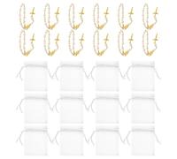 FRCOLOR 12 Set Braccialetti Rosario con Croce e Perline Finto Oro e Bianco 7x9 Cm Bomboniere Battesimo Comunione Matrimonio Regalo Spirituale Donna