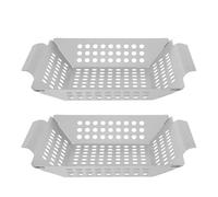 FRCOLOR 2 cestelli per barbecue piccoli, cestelli in metallo con manici | Cestello per griglia, cestello per griglia in acciaio inox resistente per verdure e frutti di mare, impedisce al cibo di