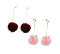 FRCOLOR 2 Paia Di Orecchini A Forma Di Palla Di Pelo Con Orecchie Di Gatto Orecchini Pendenti Da Donna Con Palline Di Pelo Orecchini Pendenti Con Pompon Orecchini Con Nappe E Pompon