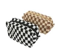 FRCOLOR 2 Pezzi Borsa Cosmetici Stile Checkered Borsa Toilette Portatile e per Viaggi Organizzatore Makeup Resistente e Versatile per e Trasporto Piccoli