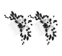 FRCOLOR 2 Pezzi Pettini per Chioma da Sposa Neri con Strass Cristallo, Piccoli Accessori Decorativi per Acconciature Matrimonio, Fermagli Leggeri per Sposa e Damigelle