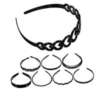 FRCOLOR 2 Set Da 8 Cerchietti Per Ricci Unisex in Plastica Nera Antiscivolo Fermaglio Per Alla Moda Per Donne E Uomini