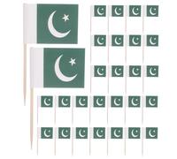 FRCOLOR 200 stuzzicadenti con bandiera del Pakistan, piccoli topper per cupcake, bastoncini di frutta, spiedini di legno per cocktail, stuzzicadenti per feste, mini bandiere pakistane