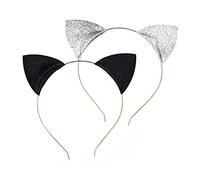 Frcolor 2pcs Glitter gatto orecchie fasce dell'orecchio capelli Hoops fermagli per partito e tutti i giorni indossando (argento nero)