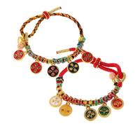FRCOLOR 2pezzi Bracciale Tibetano Intrecciato Mano in Cotone Colorato Simbolo Di Ricchezza e Prosperità Cinque Vie Della Fortuna Morbido e Resistente Unisex Da Rosso