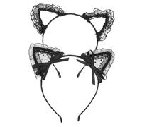 FRCOLOR 2pezzi Cerchietti Eleganti in Pizzo Nero Con Orecchie Da Gatto Fasce Leggere e Antiscivolo Accessori Capelli Femminili Per Feste Cosplay e Carnevale