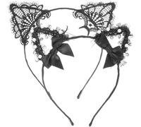 FRCOLOR 2pezzi Orecchie Gatto Cerceggio Nero Cerceggio Forma Di Gatto Per Donna Orecchie Di Per Feste in Pizzo Per Donna