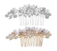 FRCOLOR 2pezzi Pettini Decorativi per Capelli da Matrimonio Laterali con Strass e Perle Accessori per Sposa con Design in Cristallo Adatti Tutte le Lunghezze di Capelli