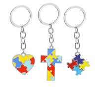 FRCOLOR 3 Pezzi Portachiavi Consapevolezza Autismo con Puzzle Colorati Portachiavi Resistente e Decorativo per Chiavi Compleanno e Natale Accessorio Pratico per Auto e Borse