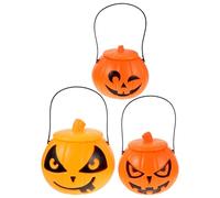 FRCOLOR 3 Pezzi Secchio e Resistente a Forma di Zucca con Coperchio di Plastica Riutilizzabile di Halloween , Design Unico per Dolcetti per Feste e Riunioni