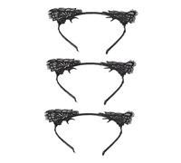FRCOLOR 3 Pz Fascia Per Orecchie Di Gatto in Pizzo Maschere Costume Da Gatto Per Orecchie Di Fascia Per Fascia Per Feste Mascherata Cosplay Di Gatti Coda Black Tessuto