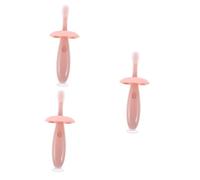 FRCOLOR 3 Set spazzolino giocattolo per la del bambino kit per la pulizia dei denti kidle chaga scovolini per denti seconda fase massaggiagengive neonato Gel di silice rosa