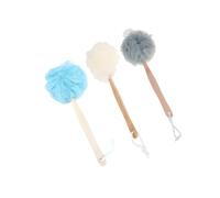 FRCOLOR 3 spugne da bagno in rete, per doccia, doccia, spazzola per la schiena, spazzola a secco, per il corpo, per il corpo luffa, massaggiatore per la schiena, manico lungo in legno