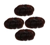 FRCOLOR 4 Pezzi Ciambella per Capelli Sintetici con Clip in Accessori per Acconciature Bambine Chignon Finto Marrone Scuro Facile da Applicare e Resistente all Uso Quotidiano
