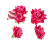 FRCOLOR 4 Pezzi Fermagli per Chioma Rosa Decorazione per Chioma da Ragazza Mollette Piccole e Grandi per Acconciature per Feste e Cerimonie