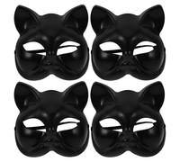FRCOLOR 4 Pezzi Maschera da Gatto in Plastica Nera Design Unico, Comoda e Stabile, per Feste di Halloween e Progetti DIY Creativi