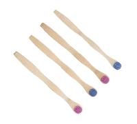 FRCOLOR 4 pezzi Spazzolino Lingua in Bambù Setole Morbide Ultrathin per Pulizia Profonda Manico Ergonomico Antiscivolo Blu e Viola Strumento Naturale per Igiene Orale Completa