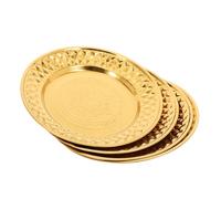 FRCOLOR 4 Pezzi Vassoio Oro Rotondo in Acciaio Inossidabile da Portata 24cm Resistente alle Macchie Design Retrò di Ispirazione Thailandese per Pranzi Festivi e Uso Quotidiano