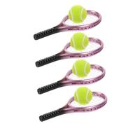 FRCOLOR 4 Set Mini Racchette Da Tennis e Palline Set per Decorazione Artigianale e Giocattoli Miniature per Simulazioni Sportive e Giochi Educativi