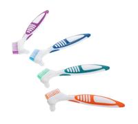 FRCOLOR 4pezzi Spazzolini per Protesi Dentarie Testina Doppia Setole di Qualità Impugnatura Ergonomica e Resistente Adatti per Pulizia Completa e Delicata delle Dentiere Colore Casuale