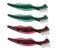 FRCOLOR 4pezzi Spazzolino Doppia Testina per Dentiere di Spazzolini Setole Multistrato Dure e Impugnatura Antiscivolo per Pulizia Completa e Facile da Usare