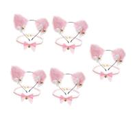FRCOLOR 5 Set fascia per orecchie di gatto collana di volpe fascia per la testa e campanello per il collo cat ears adorabile copricapo con orecchie di gatto fascia per gatti rosa
