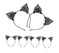FRCOLOR 6 Pezzi Cerchietto Orecchie Gatto in Pizzo Leggero Accessorio per Halloween e Feste Ragazze