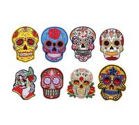 FRCOLOR 8 Pezzi Toppe Halloween a Forma di Teschio Ricamate Termoadesive in Poliestere, Patch Decorative Skin Friendly Stili multipli per Abbigliamento e Borse per Decorazioni Fai da Te