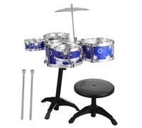 FRCOLOR Batteria Jazz per Sgabello e Piatto Blu Strumento Musicale Educativo Completo con Bacchette e Tamburello per Anni in Suù per Imparare Ritmo e Performance