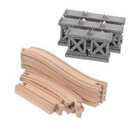 FRCOLOR Binari Ferroviari in Legno con Ponte e Pilastri Curvi Ascendenti Accessori per Trenino Gioco per
