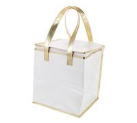 FRCOLOR Borsa Termica Alimentare Grande Capacità con Manici Isolante e Leggera Borsa Porta Cibo per Picnic Lavoro e Spesa Bianco con Dorato