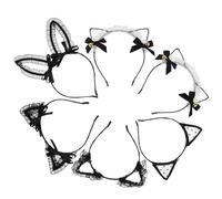 FRCOLOR Cerchietti con Orecchie di Gatto in Pizzo 6 Pezzi con Fiocco e Campanellino Accessori per Chioma da Bambine per Feste Costumi Halloween e Cosplay Fascia Morbida per Uso