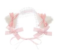 FRCOLOR Cerchietto con Orecchie di Gatto e Nodo in Pizzo Rosa Accessorio Capelli Lolita per Feste e Cosplay Fascia Headband Sweet Tea Party per Ragazze