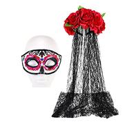 FRCOLOR Cerchietto per capelli per Halloween, morti e velo per Halloween, con teschio e teschio, maschera per occhi per, cosplay