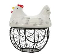 FRCOLOR Cesto per Uova a Forma di Gallina in Ferro e Ceramica Manico Portatile Multiuso per Conservazione di Verdure e Frutta in Casa per Giorno di Inaugurazione