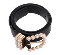 FRCOLOR Cintura Donna Elegante con Fibbia di Perle Finte, Regolabile in Lunghezza, in Materiale Pu Nero, Stile Vintage alla Moda un Look Giovane e Raffinato