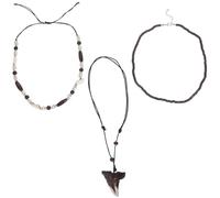FRCOLOR Collana con Denti di Squalo da Uomo Regolabile in Perline di Legno e Conchiglie, Gioielli Artigianali per Ragazzi e Vacanze al Mare, Accessorio Casual Spiaggia e Avventure