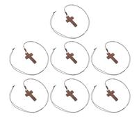 FRCOLOR Collana Croce in Legno di Ebano da Uomo, Set da 7 Pezzi Piccolo Ciondolo Ornamentale in Legno e Catena di Corda Regolabile, Gioiello Religioso Minimalista Unisex per Uso