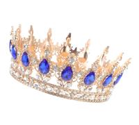 FRCOLOR Corona da Sposa Classica Cristalli Blu e Oro, Copricapo Elegante per Donne, Accessori per Chioma da Festa e Matrimonio, Cerchietto Nuziale Decorativo per Occasioni Speciali