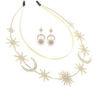 FRCOLOR Corona e Orecchini Stella e Mezzaluna Fascia Sole e Stelle Cristalli Copricapo Leggero e Doppio Strato per Donne Accessorio Compleanno e Sposa Elegante