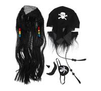 FRCOLOR Costume Pirata Completo con Parrucca Baffi e e Benda per Occhio Accessori Cosplay Leggeri e Comodi per Halloween e Feste Tema