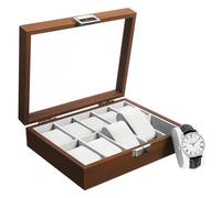 FRCOLOR Espositore per Orologi da Uomo in Legno di Noce con 3 Scomparti, Custodia per Orologi da Tavolo con Fodera in Velluto, Porta Gioielli Organizer per Collezionisti e Regalo Elegante