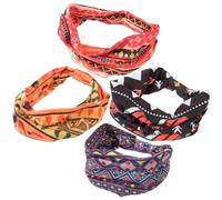 FRCOLOR Fasce per Chioma Africane da Donna Fascia Larga Elastica Stampa Retrò Set 4 Pezzi per Yoga Allenamento e Uso Quotidiano Copricapi Sportivi Stabili per Chioma Spessi e Sottili