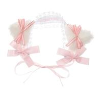 FRCOLOR Fascia Capelli Lolita in Pizzo Rosa Con Orecchie Da Gatto e Fiocco Accessorio Kawaii Per Cosplay Feste e Tea Party