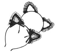 FRCOLOR Fascia Per Chioma Da Ragazza Orecchie Di Gatto in Pizzo Nero, Set 2 Pezzi, Leggera e Indeformabile, Accessorio Per Feste Di Halloween, Carnevale e Cosplay