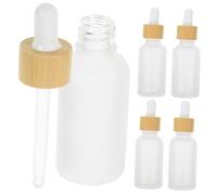 FRCOLOR Flaconi Contagocce in Vetro Trasparente 30ml, Set Da 5 Con Tappo in Bambù, Riutilizzabili e a Di Perdite Per Oli Essenziali, Per Viaggi e Aromaterapia Domestica