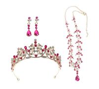FRCOLOR Impostato Set di tre pezzi per copricapo da sposa diadema rosso e oro corone rosse per le donne accessori per la del ballo di fine anno gioielli viola lega