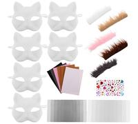 FRCOLOR Maschera Gatto Bianca da Decorare per Cosplay con Feltro e Rete Occhi Finti, Riutilizzabile e Versatile per Processo Creativo DIY e Feste in Maschera