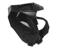 FRCOLOR Maschera Mezza Faccia Samurai Futuristica per Halloween Casco Punk Nero Steampunk Maschera Oscura da Costume Adulti con Base Espositiva Compatibile con Maschere Teschio Cosplay